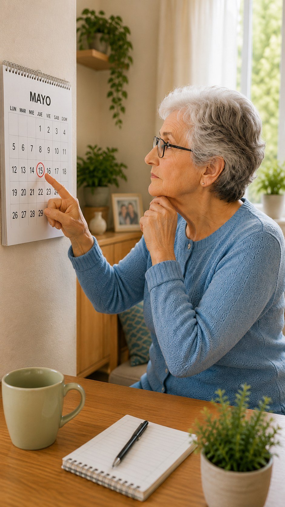 La señora mirando el calendario