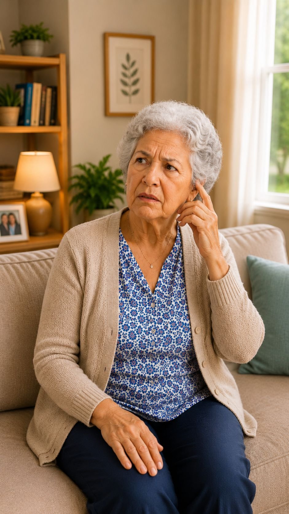 La señora triste o preocupada